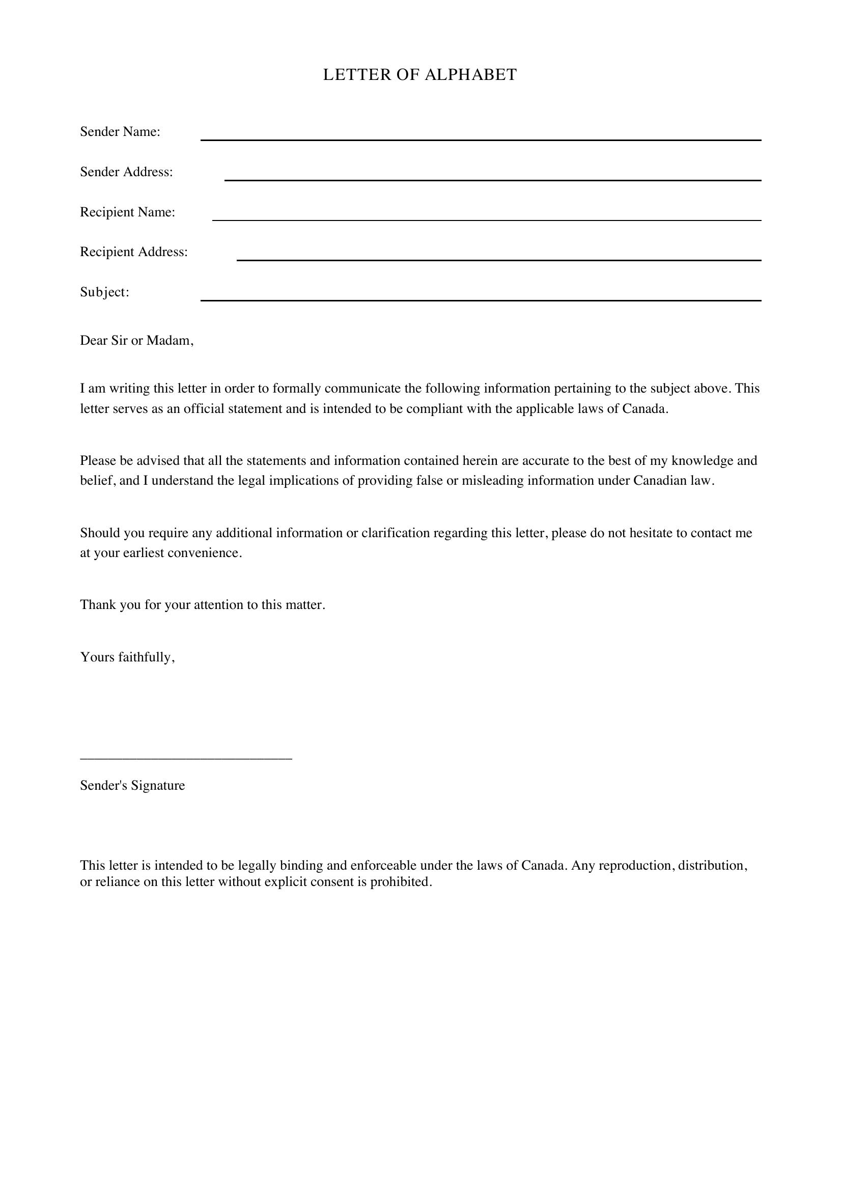 Alphabet Letter Template - Canada