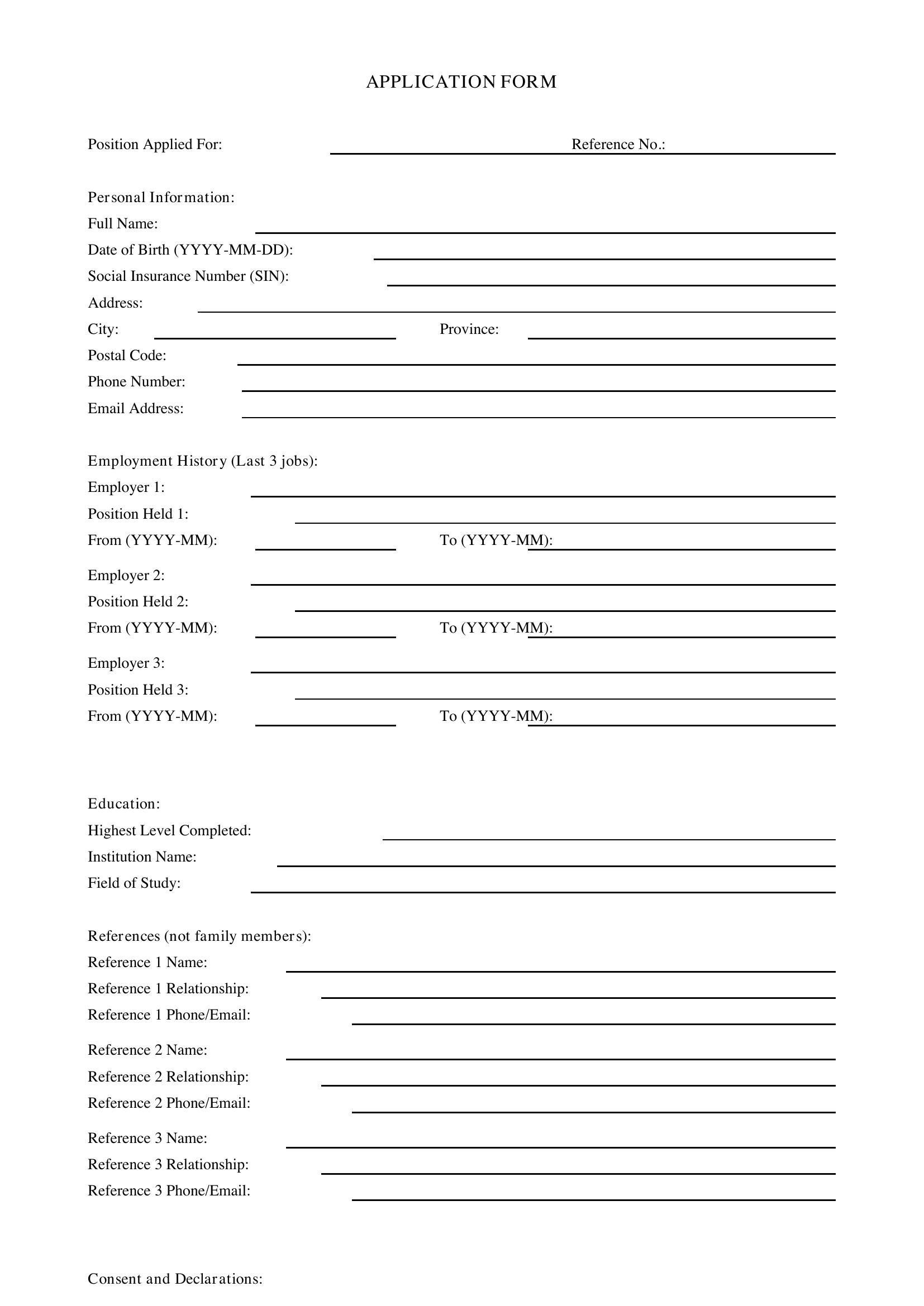 Application Form Template - Canada