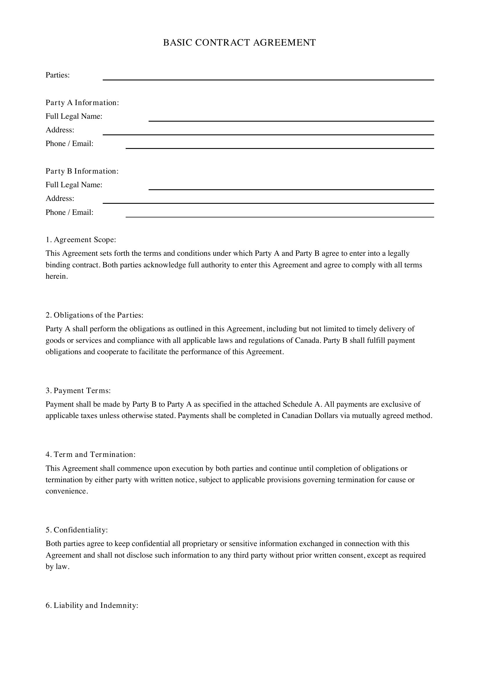 Basic Contract Template - Canada