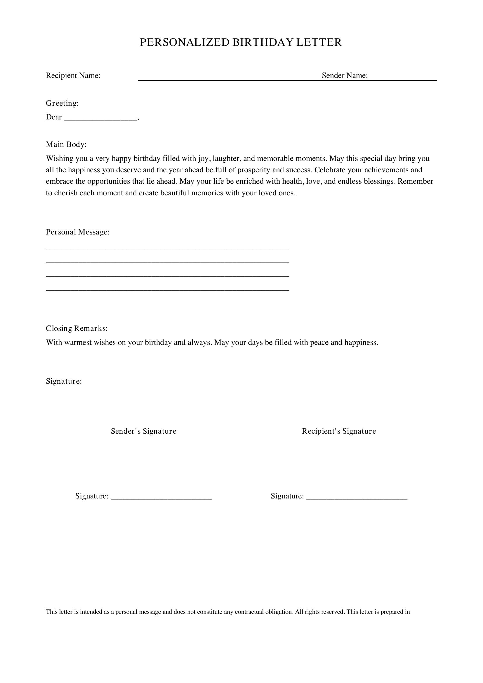 Birthday Letter Template - Canada