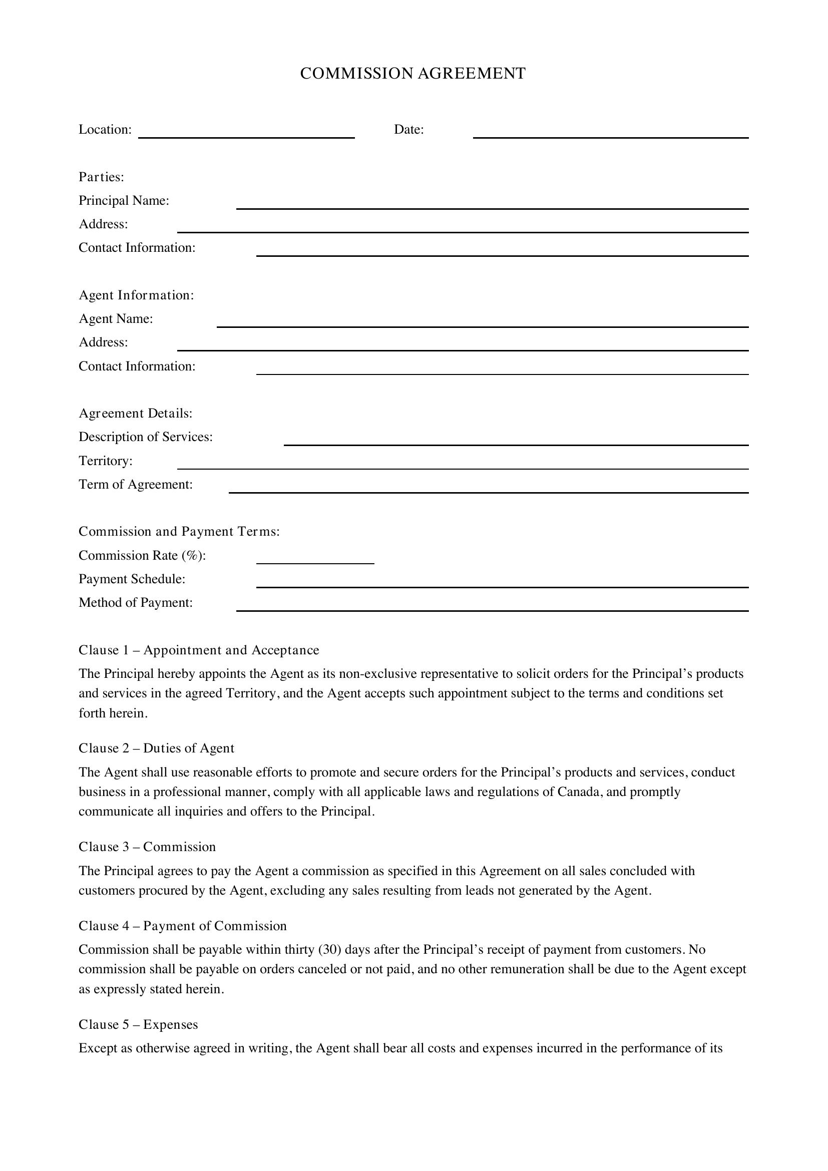 Commission Agreement Template - Canada