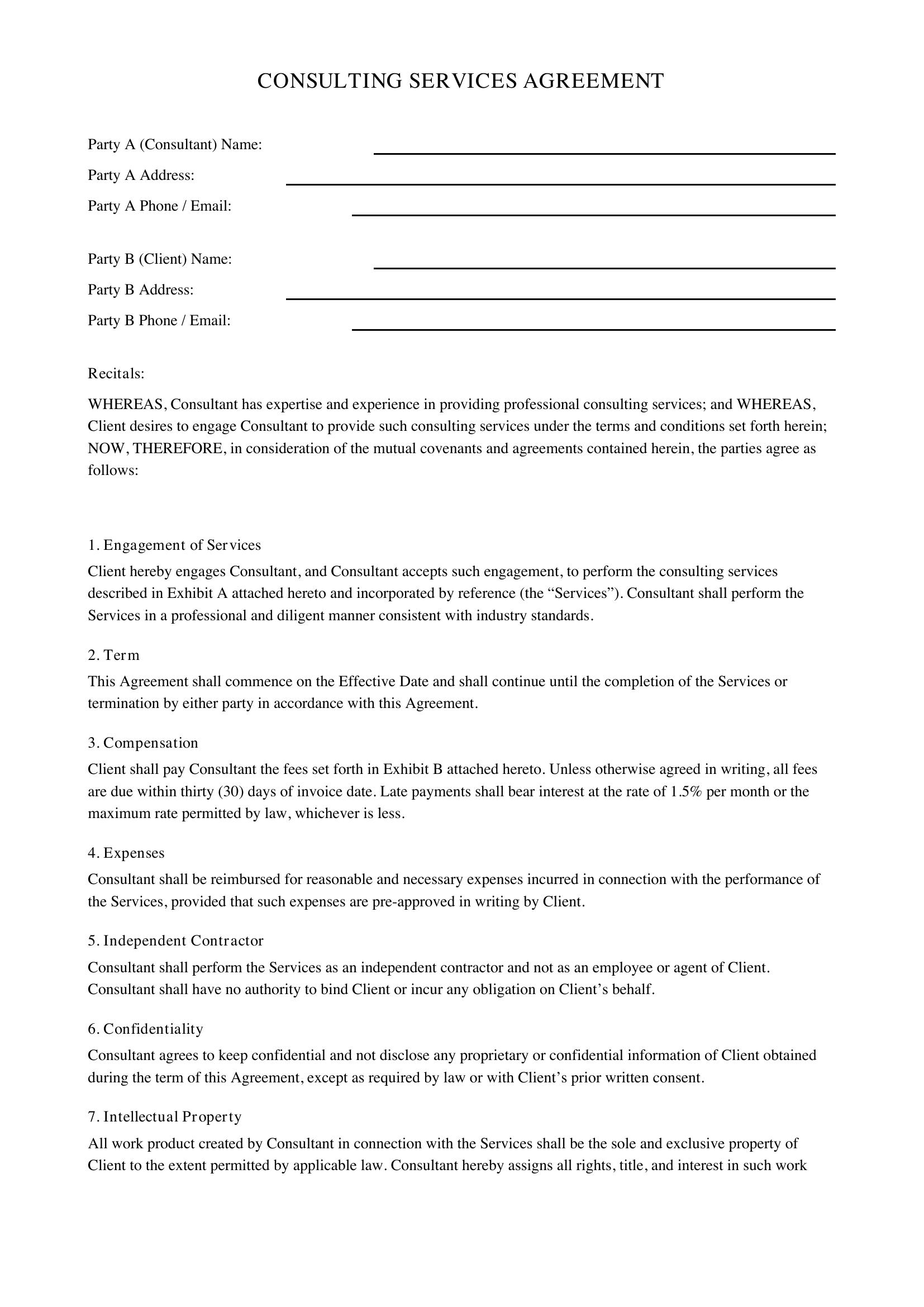 Consulting Contract Template - Canada