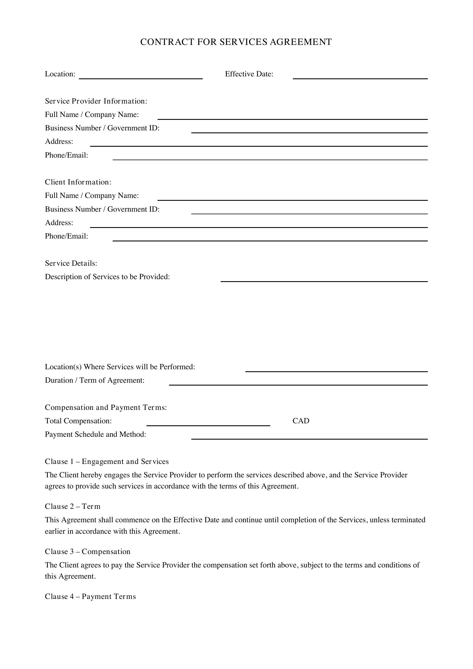 Contract For Services Template - Canada