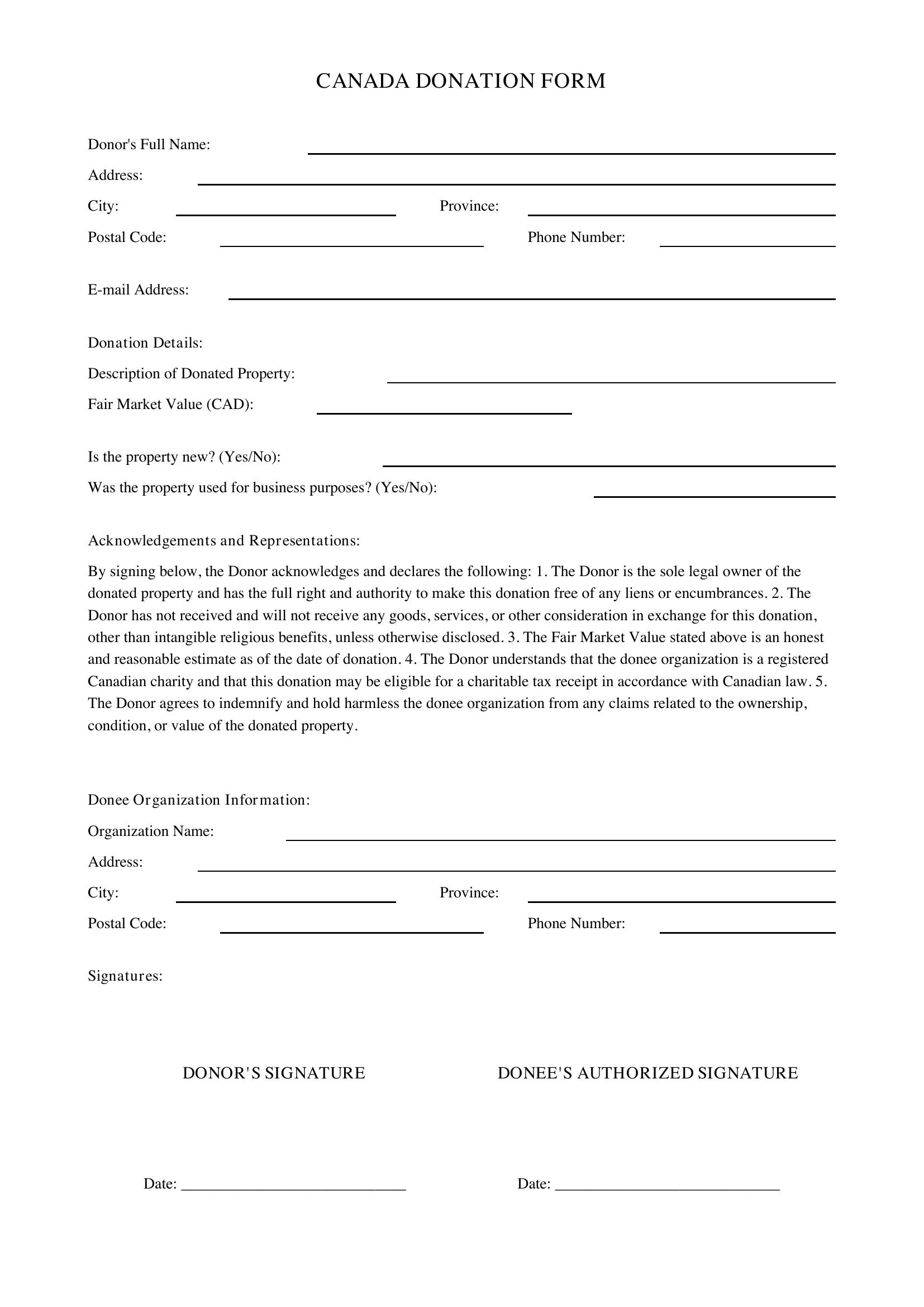 Donation Form Template - Canada