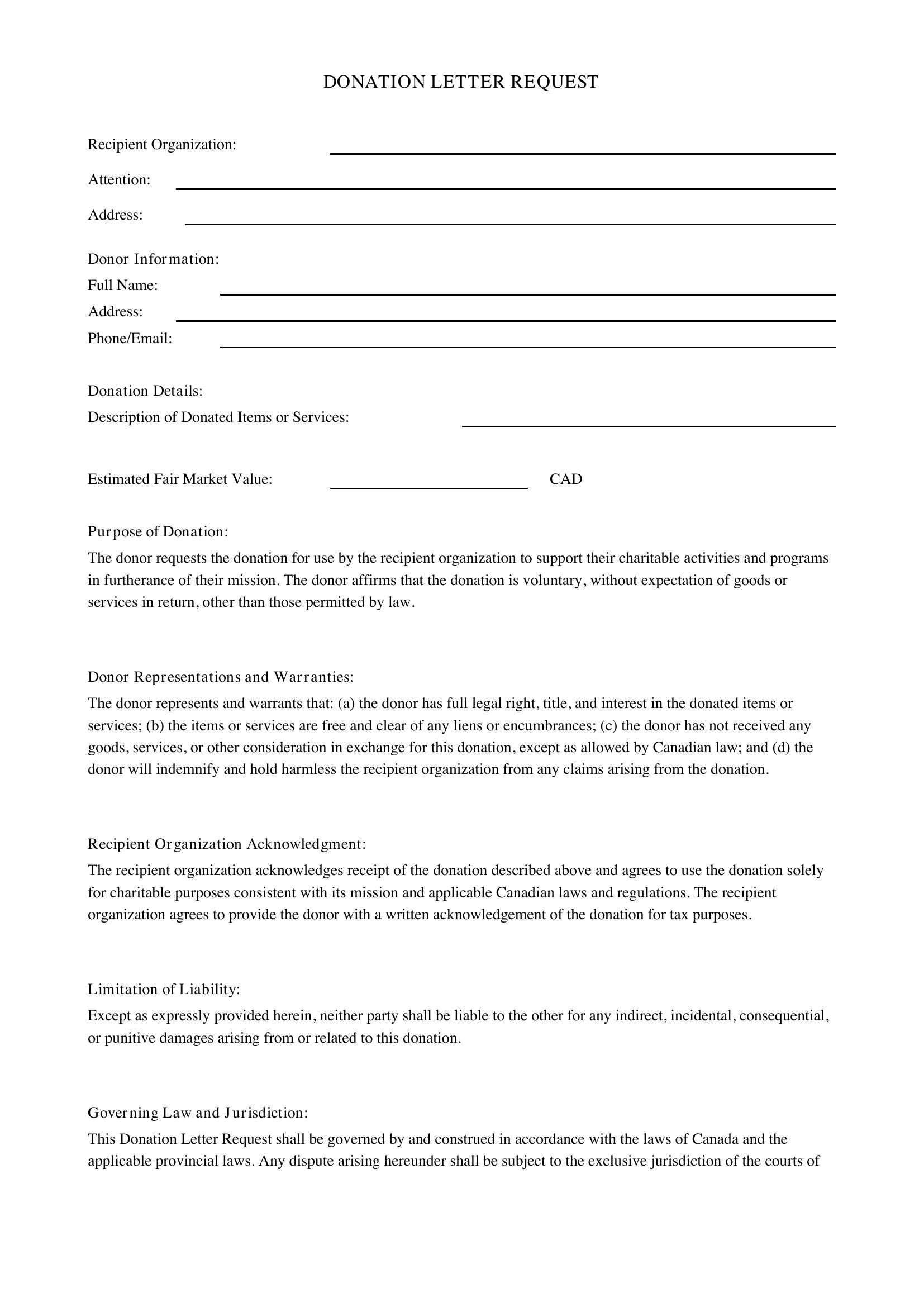 Donation Letter Request Template - Canada