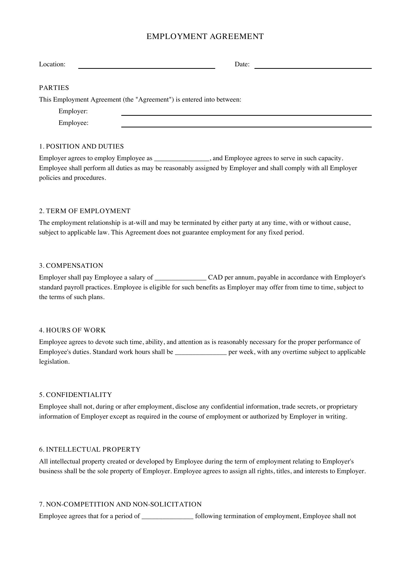 Employment Contract Template - Canada