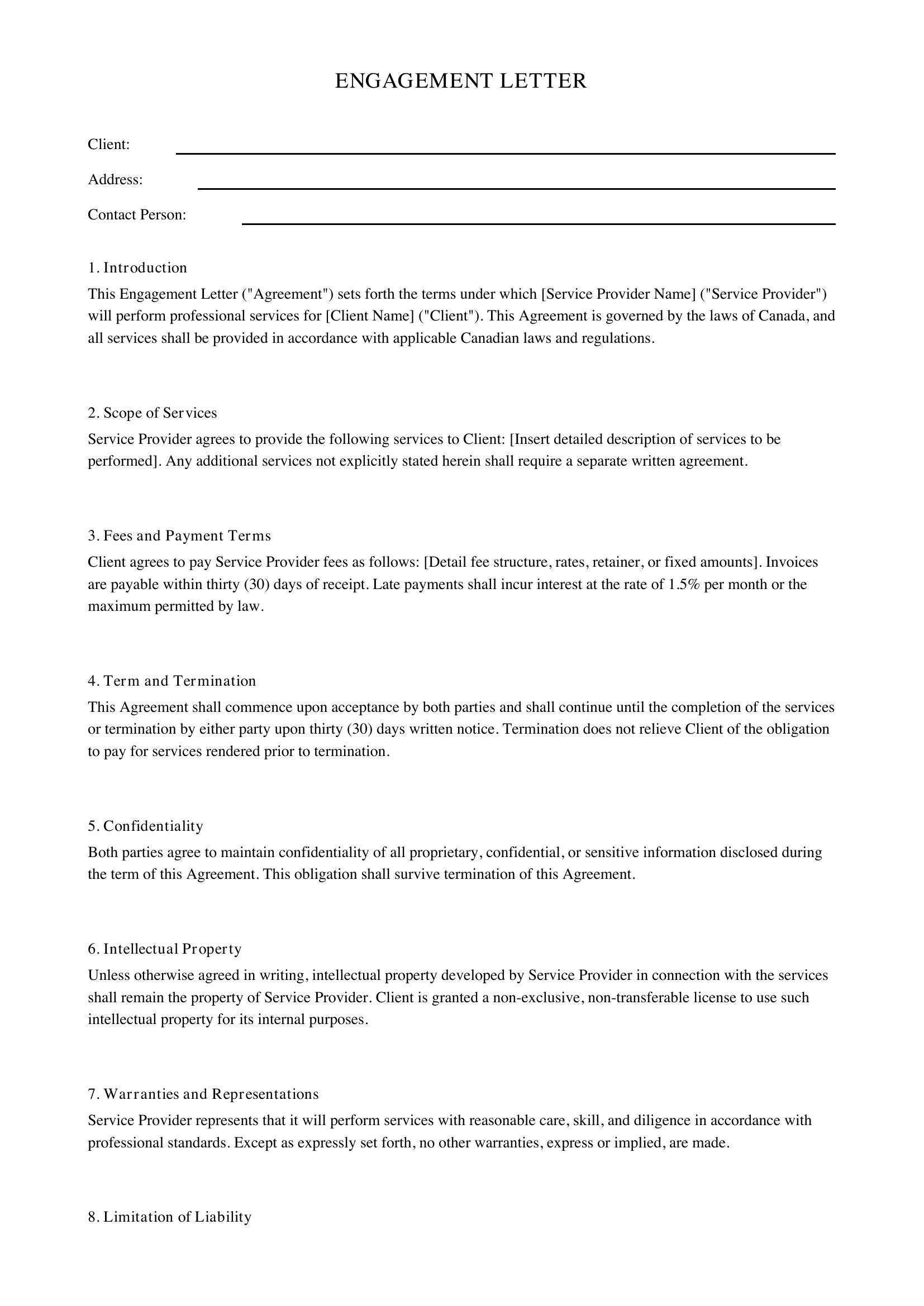 Engagement Letter Template - Canada