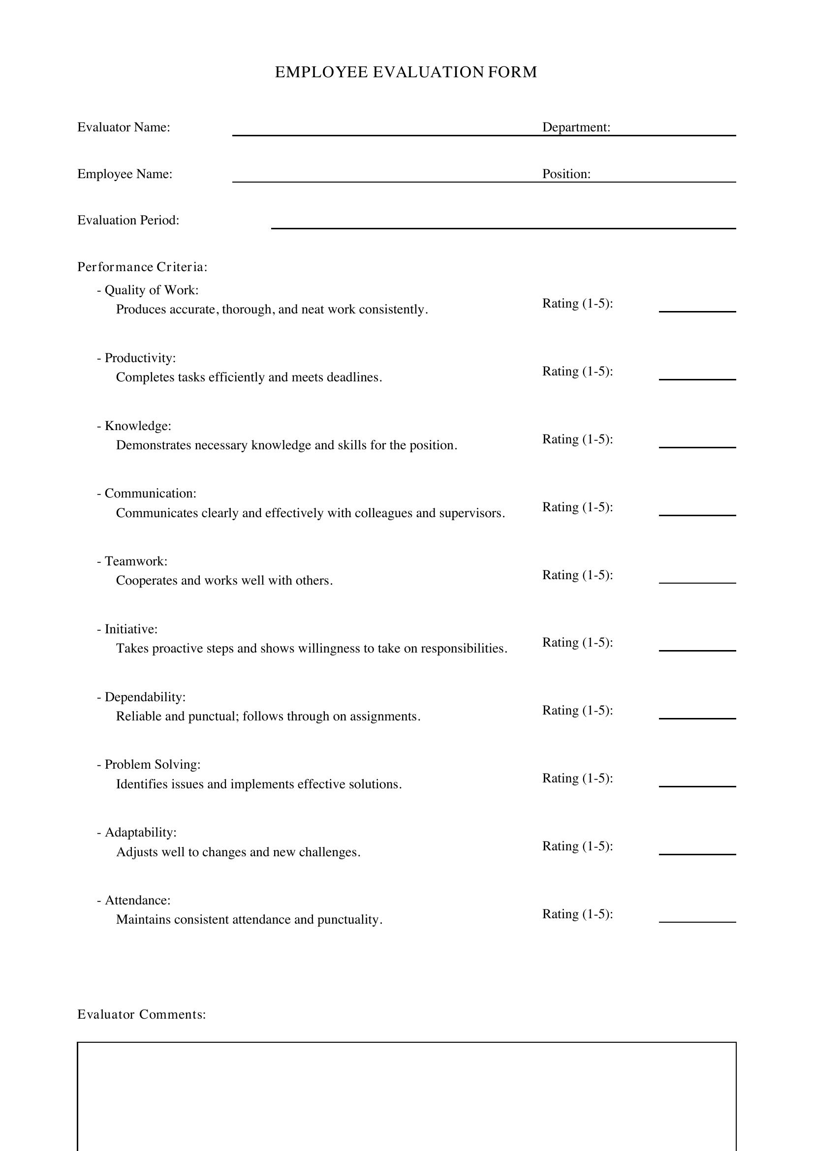 Evaluation Form Template - Canada