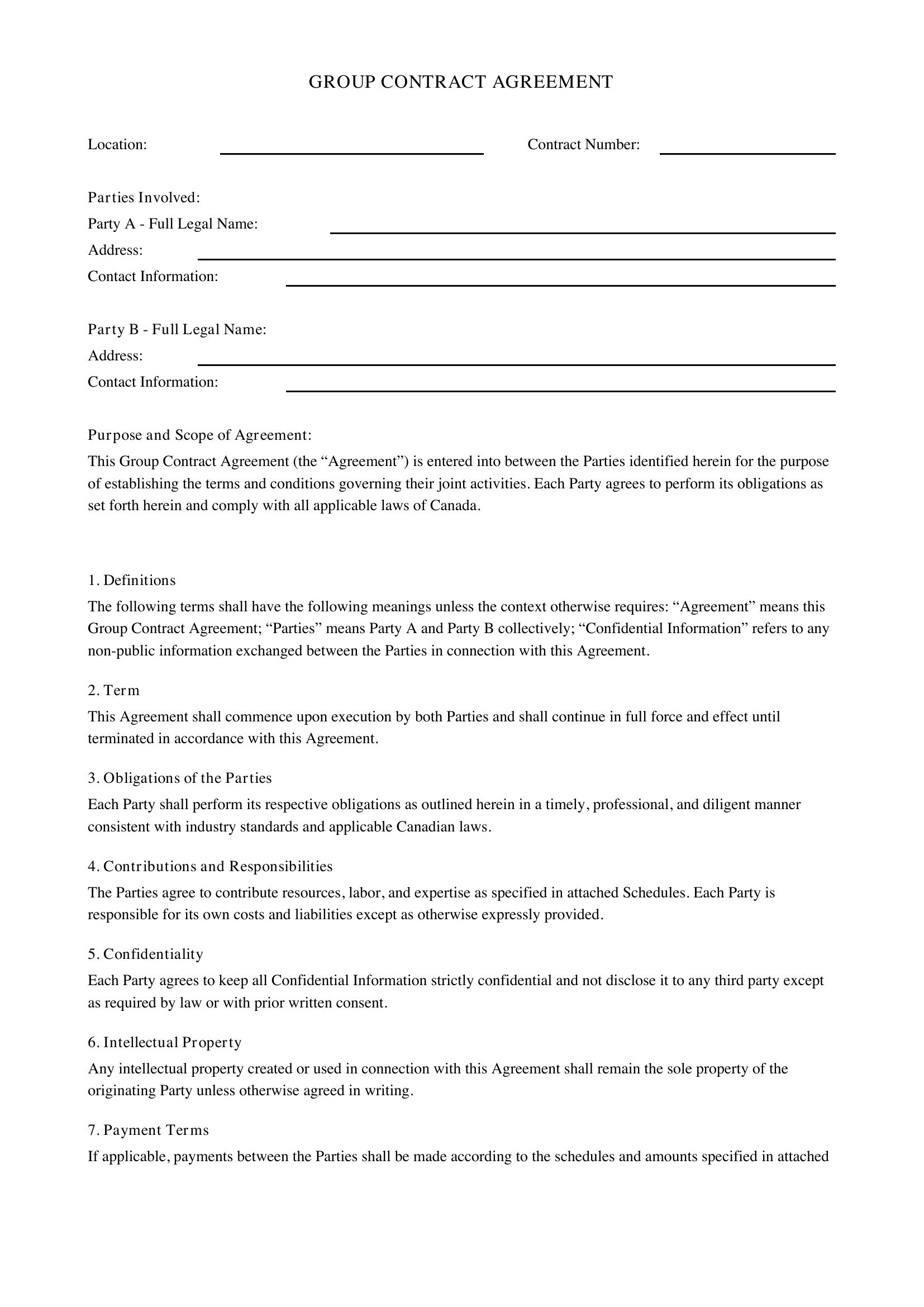 Group Contract Template - Canada