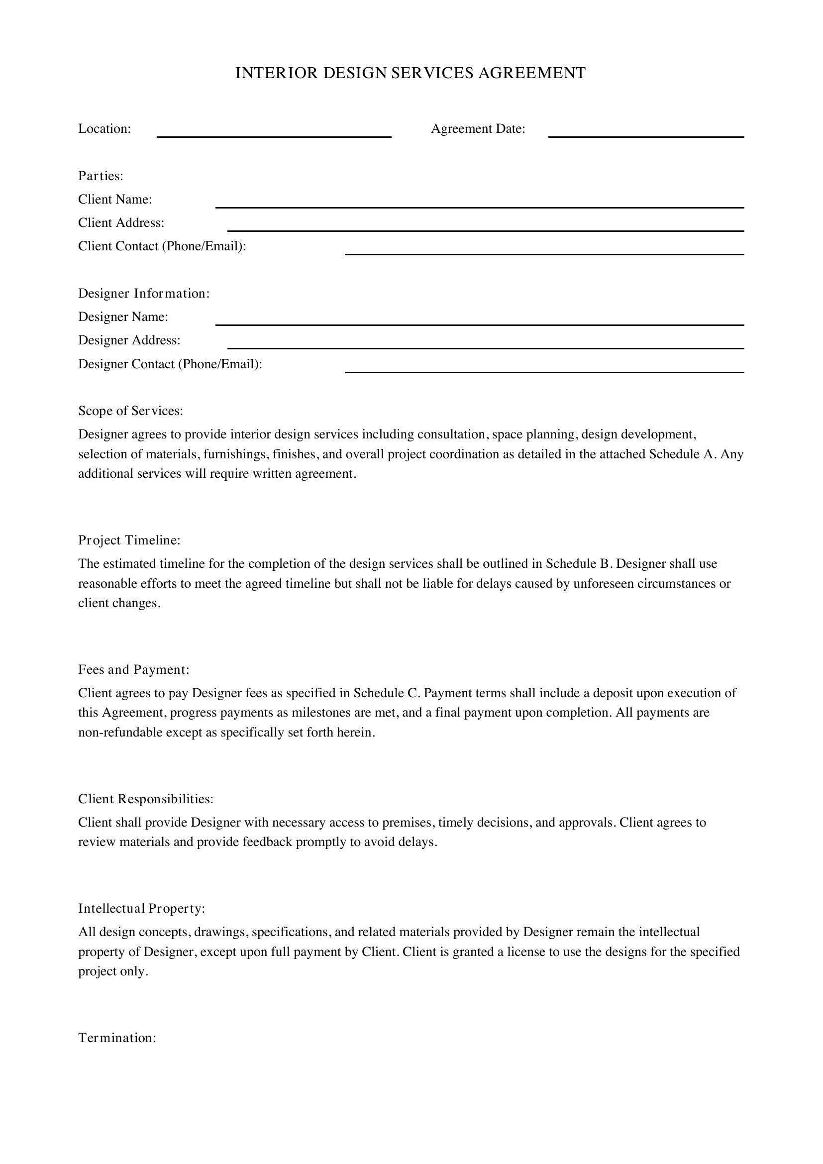 Interior Design Contract Template - Canada