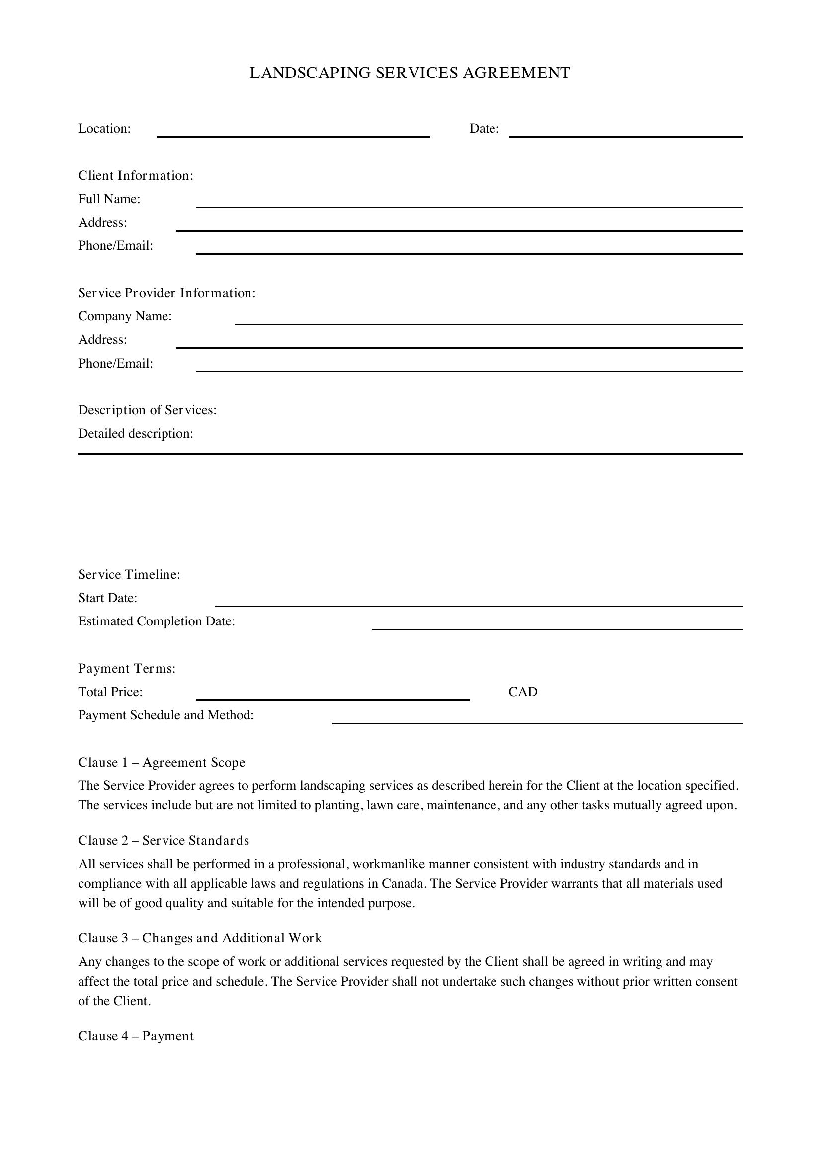 Landscaping Contract Template - Canada