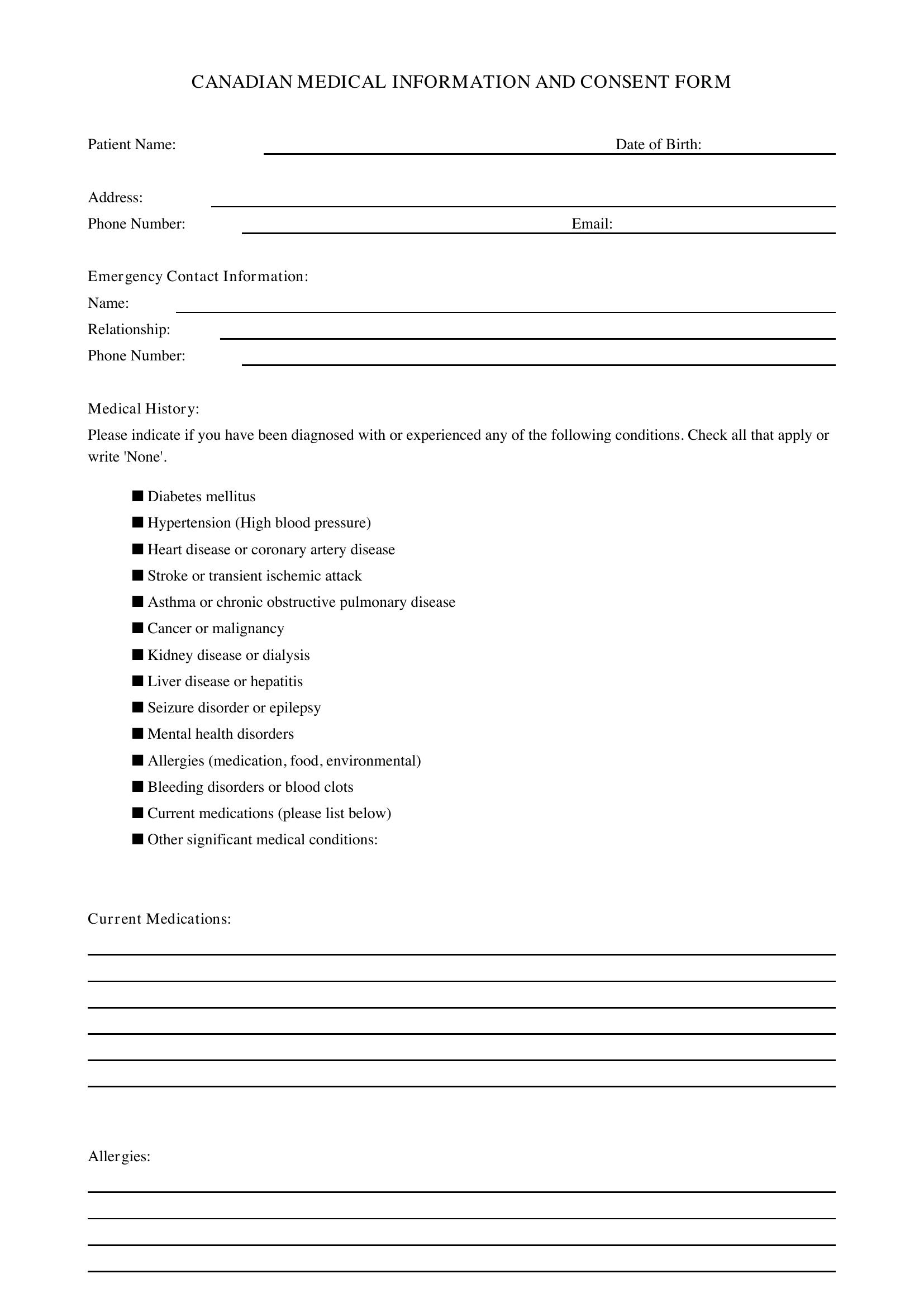 Medical Form Template - Canada