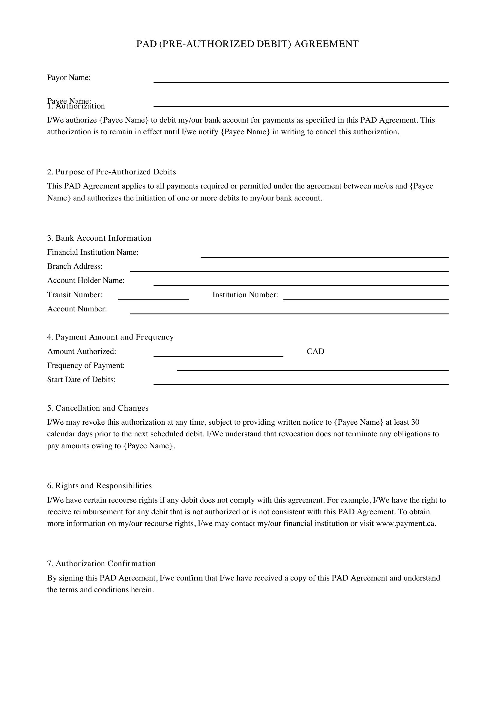 Pad Agreement Template - Canada