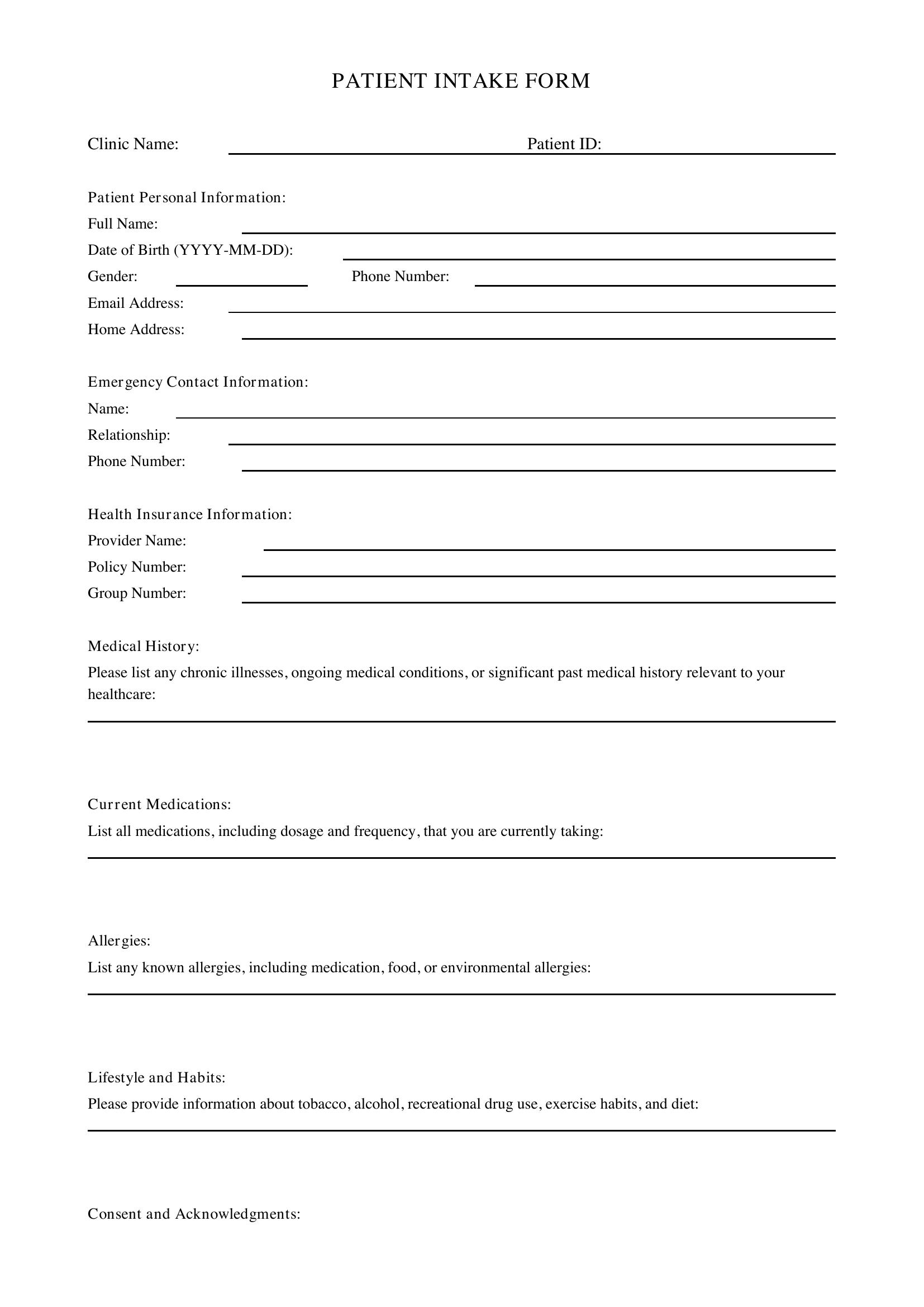 Patient Intake Form Template - Canada