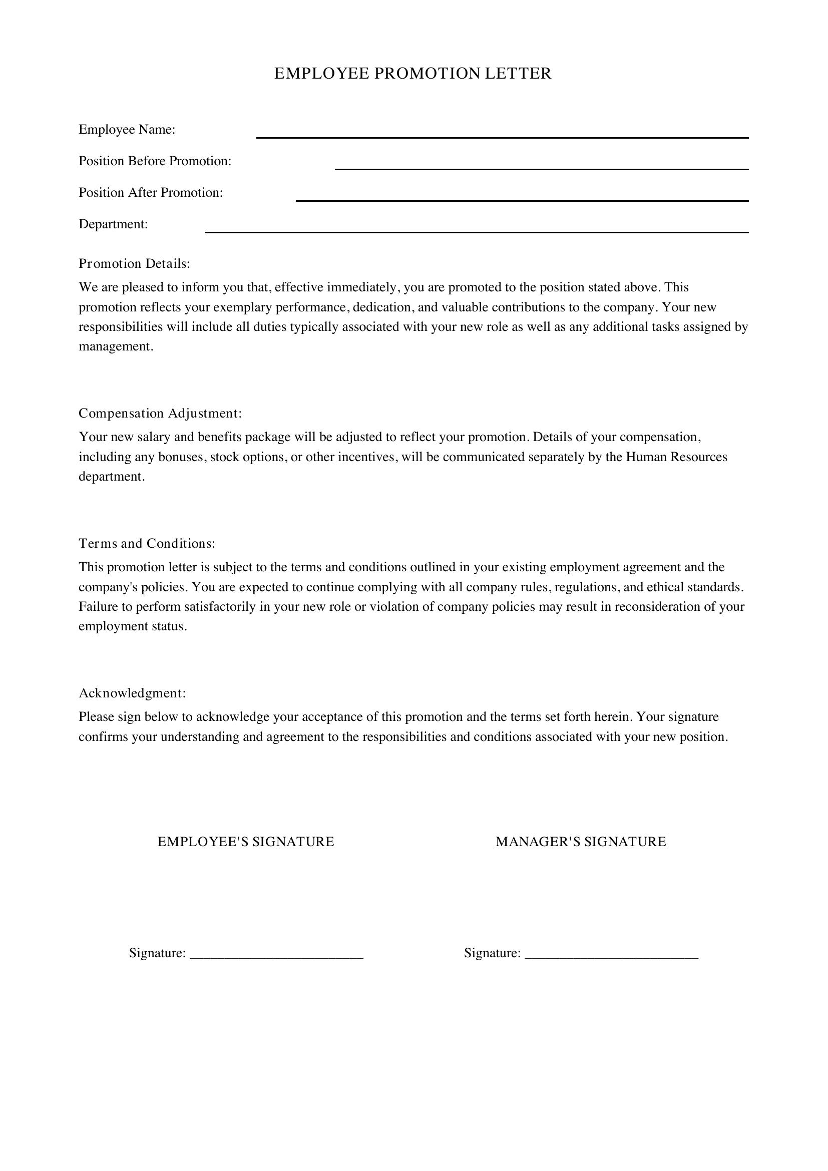 Promotion Letter Template - Canada