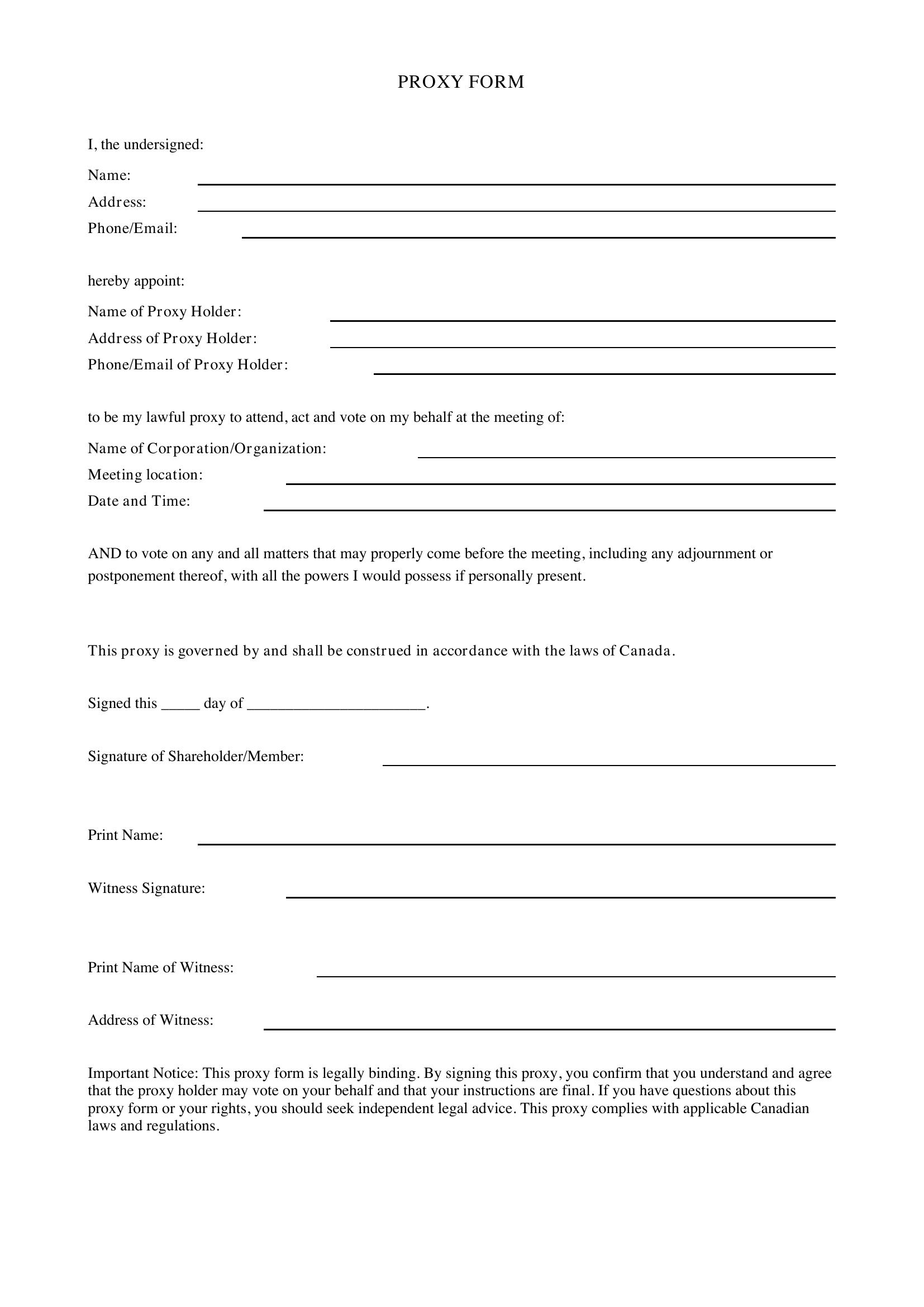 Proxy Form Template - Canada