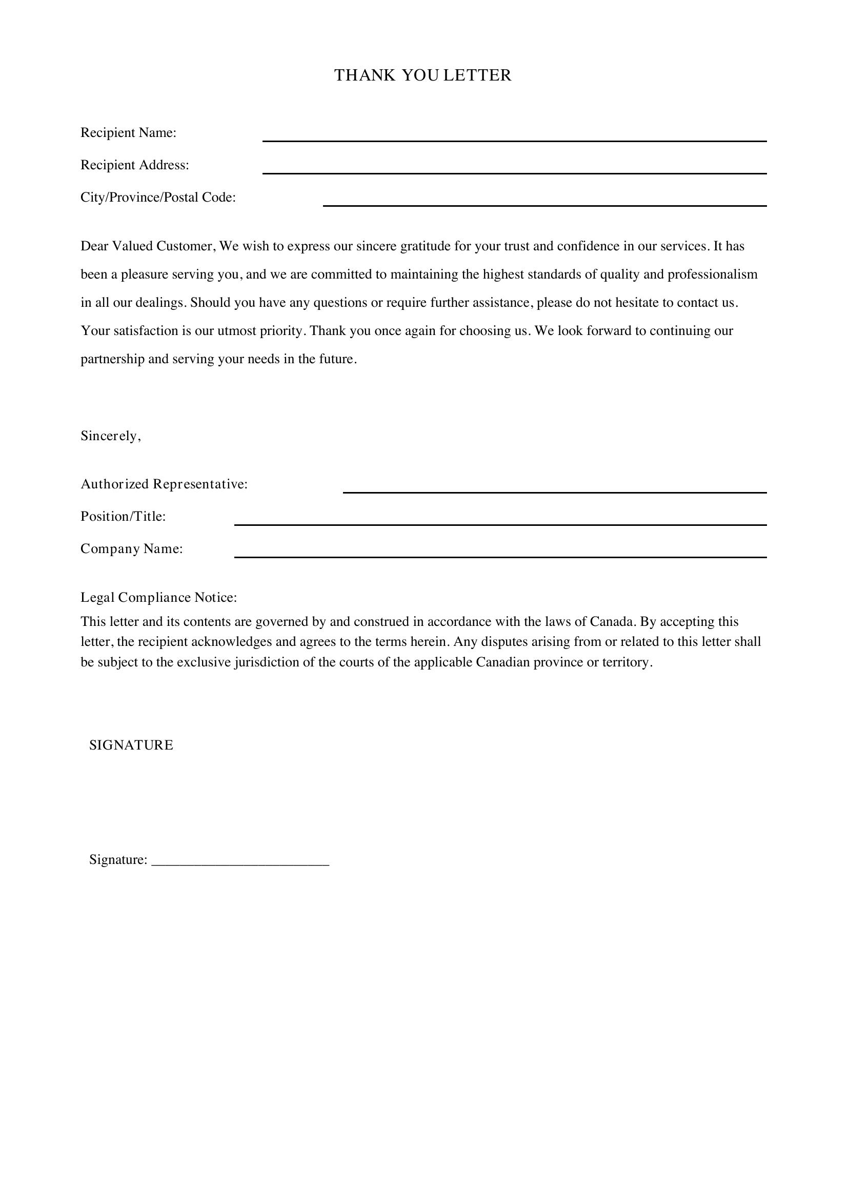 Thank You Letter Template - Canada